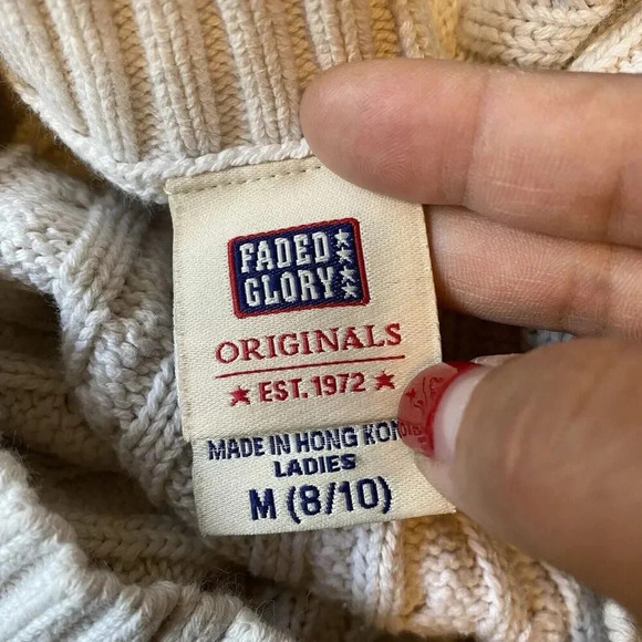 VTG Y2K Faded Glory Original Cotton Sweater Chunky Cable Knit 3/4 Sleeve Women M - Picture 4 of 8